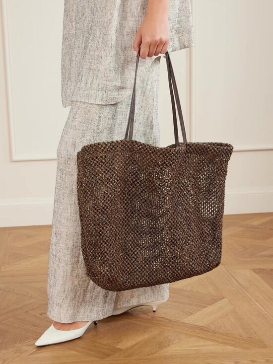 The Row Handbags - The Row Barn geometric nylon tote with leather handles, black